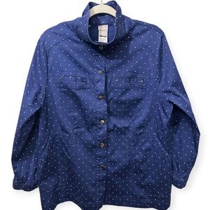EUC Chico's Dark Blue Jacket with White Dots